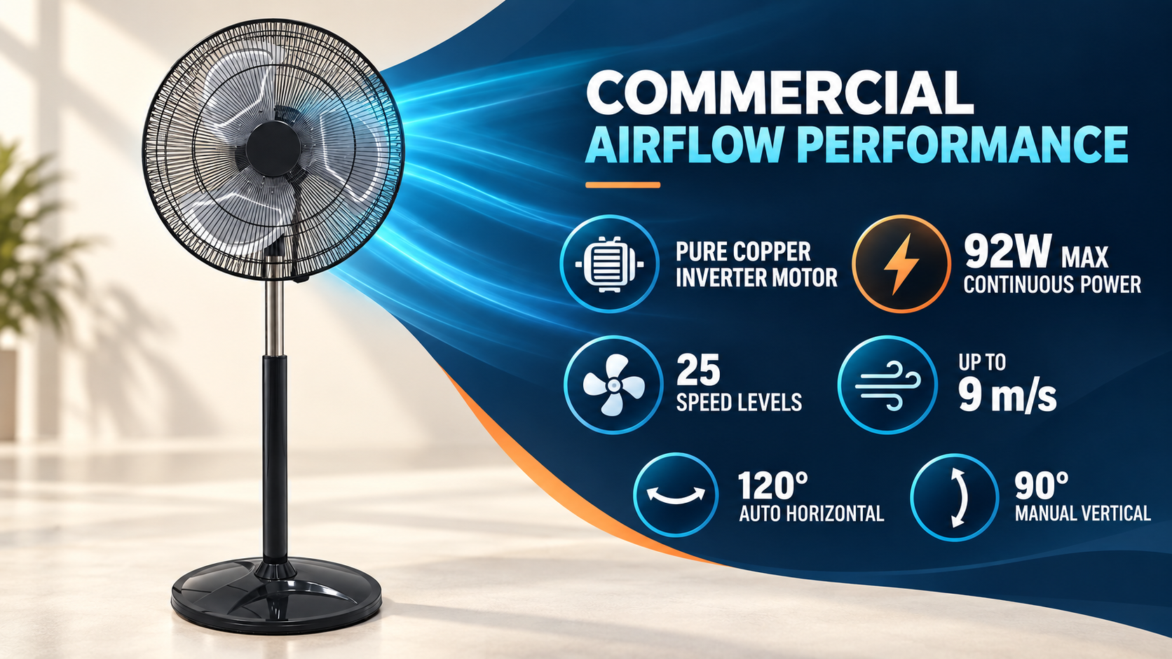 WSD18C 25-speed inverter pedestal fan with 9 m/s wind speed