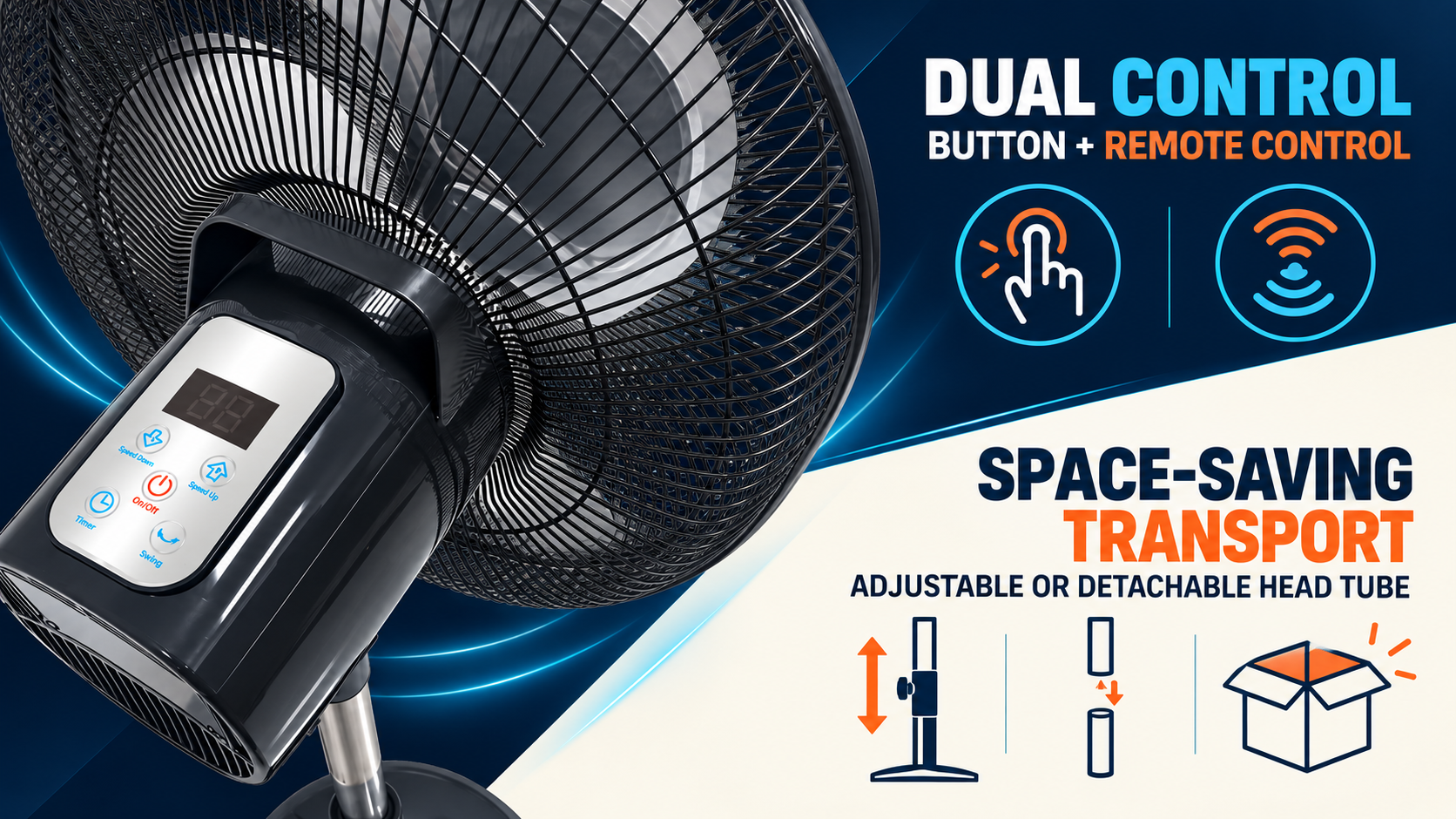 WSD18C dual-control pedestal fan with detachable head tube