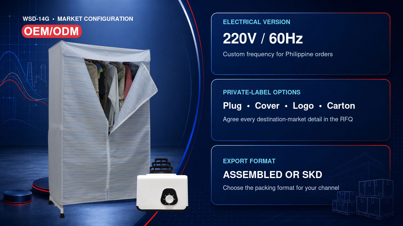 Philippines 220V 60Hz WSD-14G clothes dryer OEM requirements