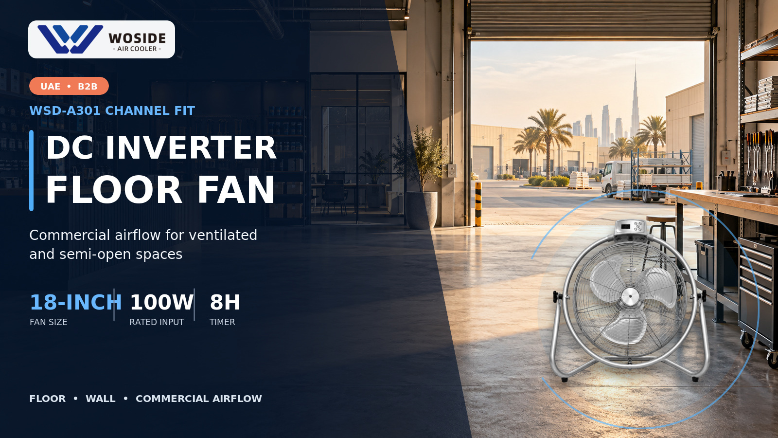 Woside WSD-A301 DC inverter floor fan for UAE distributors